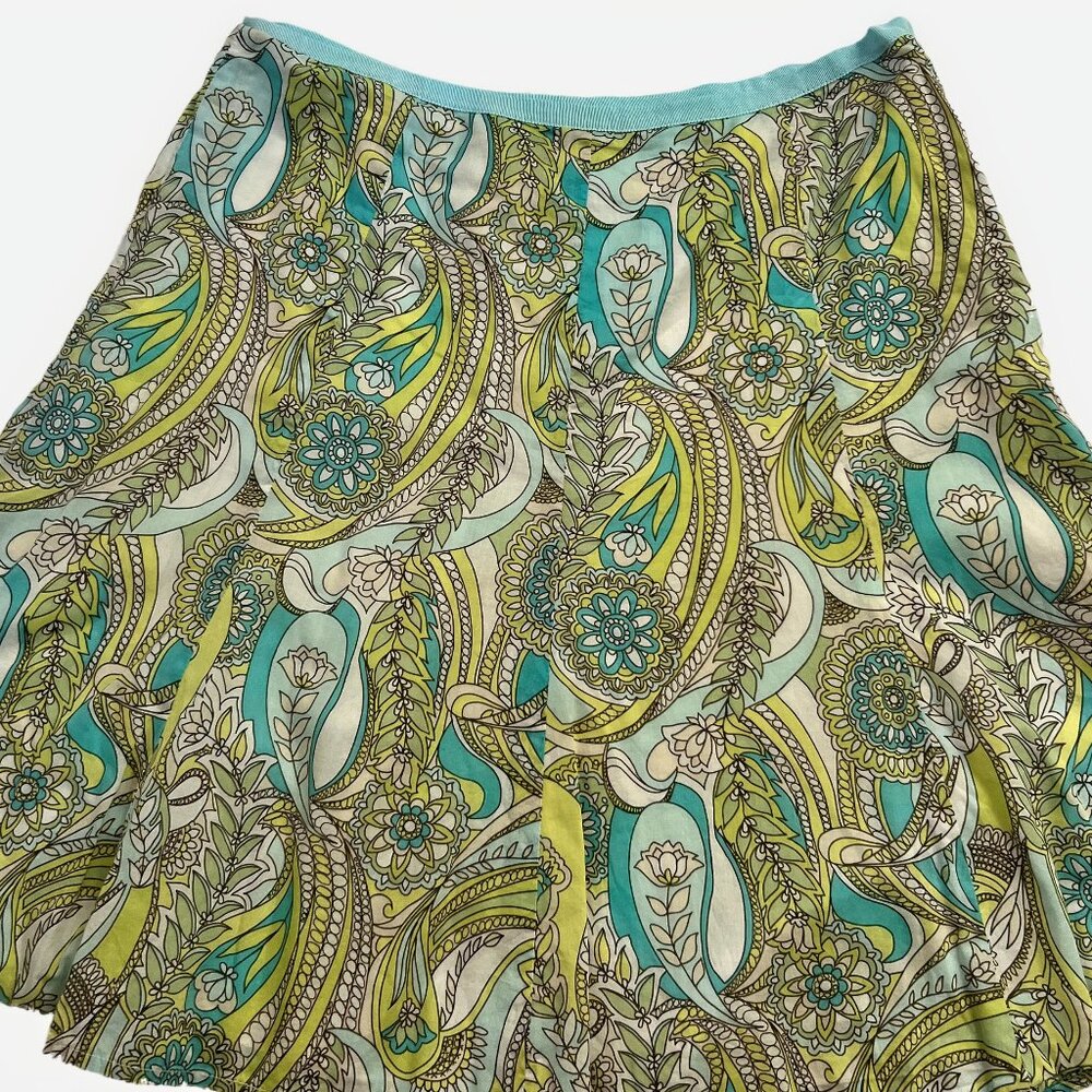 GAP A-Line 100% Cotton Skirt Sz 4 Green Blue Yellow Paisley Knee Length Lined